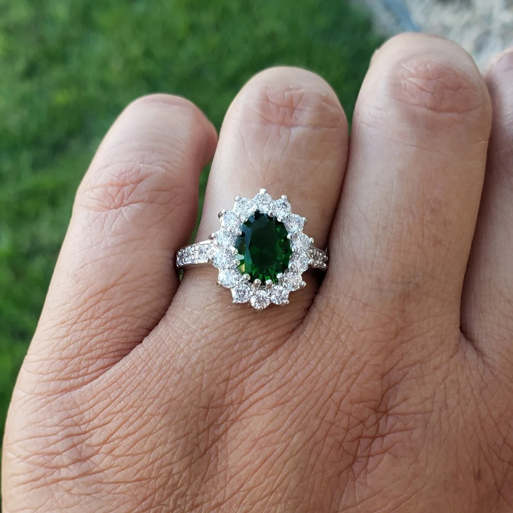 Emerald Green CZ Silver Ring